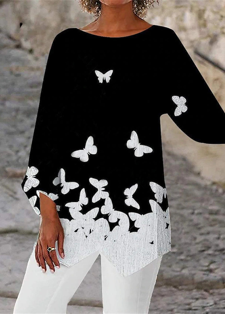 Geometric Print Long Sleeve Stitching Crewneck Shirt
