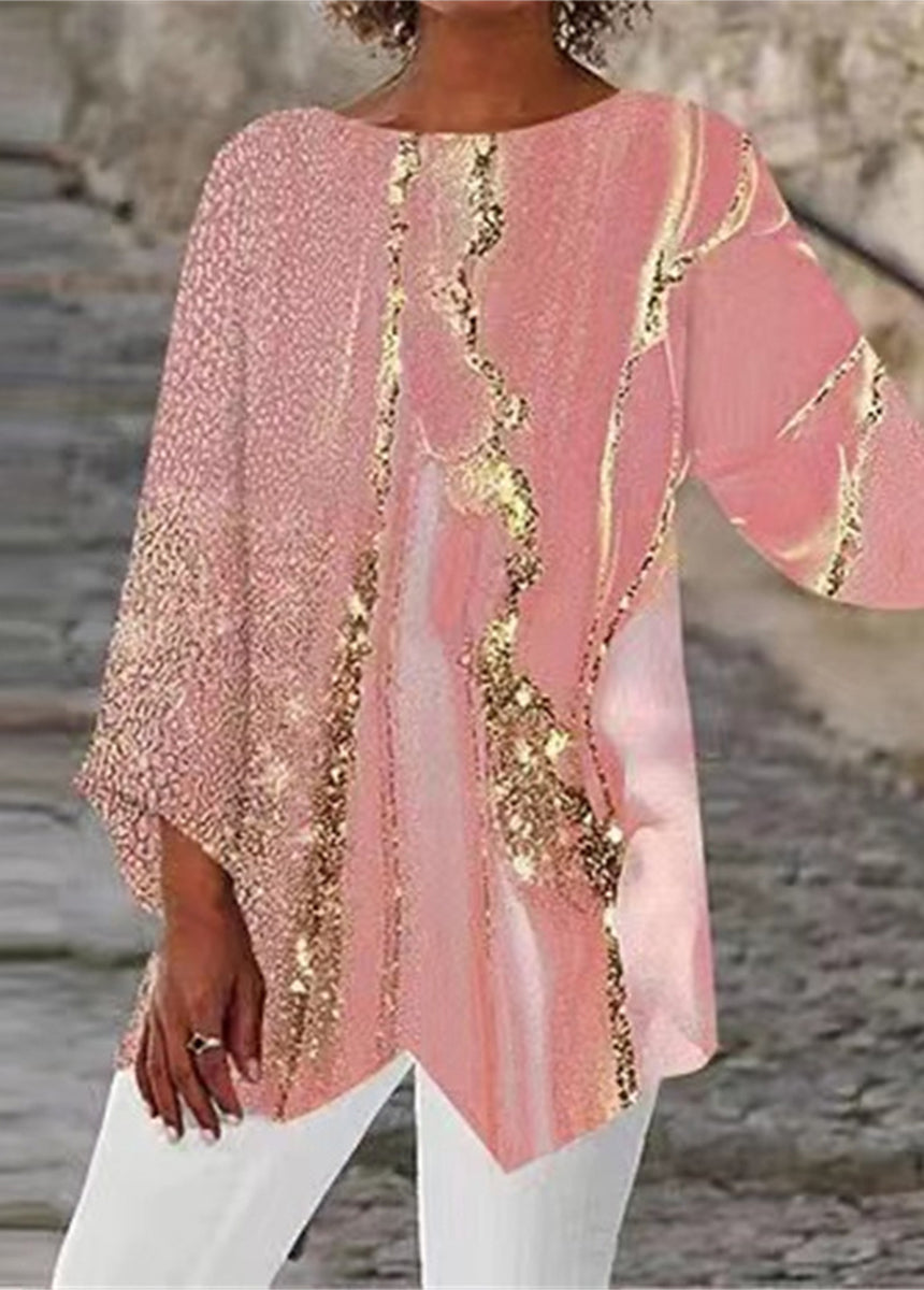 Geometric Printed Long-sleeved Round Collar Shirt Splicing