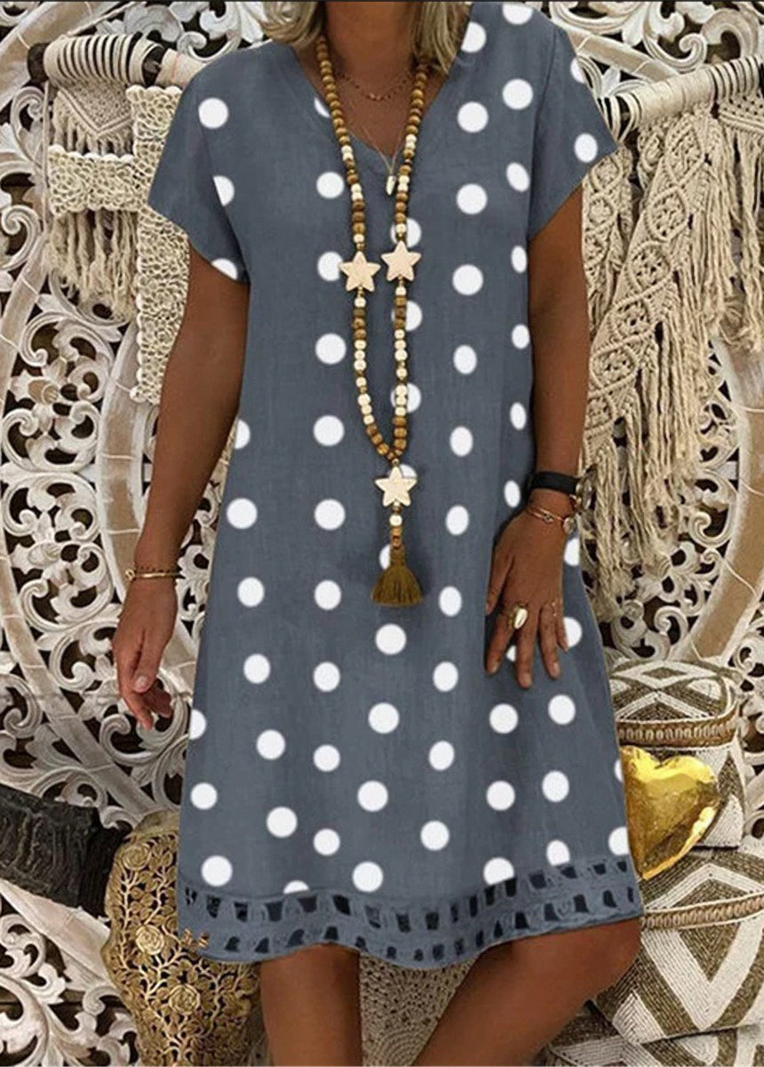 Fashionable Polka Dot Short Sleeve V-neck Print Dress