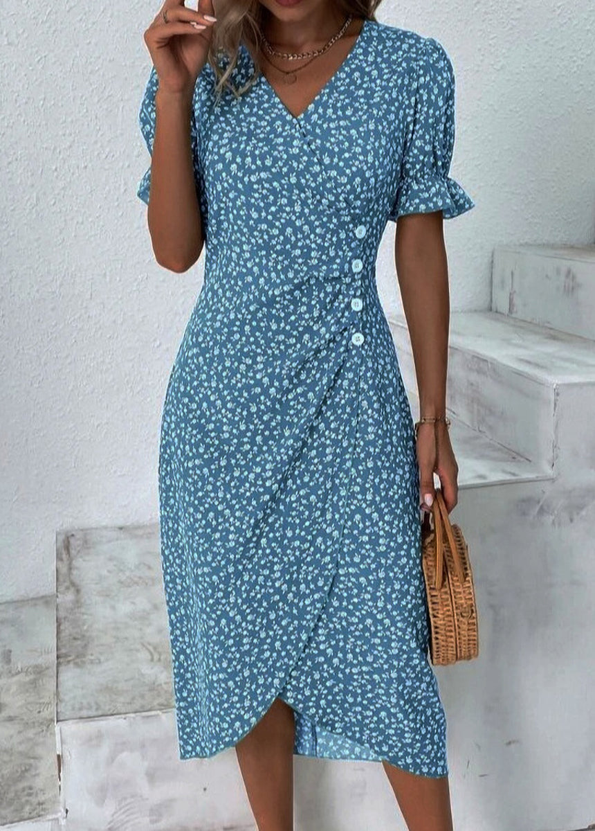 Dress With Puffed Sleeves And Irregular Hem