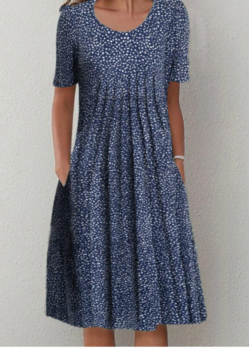 Printed Round Neck Short Sleeve Dress