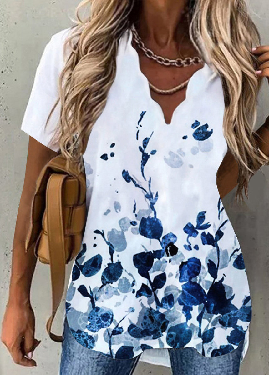 Wave Collar Shirt Printed Short Sleeve