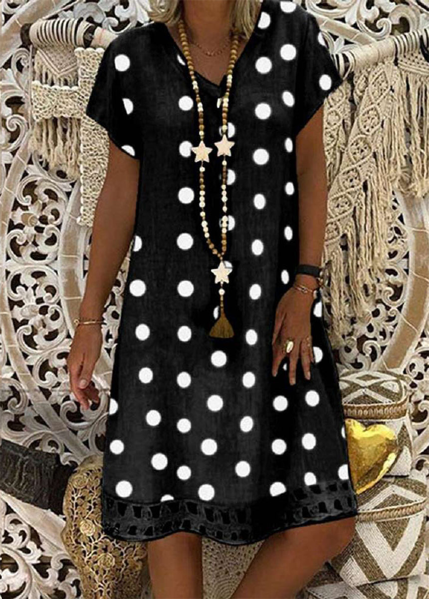 Fashionable Polka Dot Short Sleeve V-neck Print Dress
