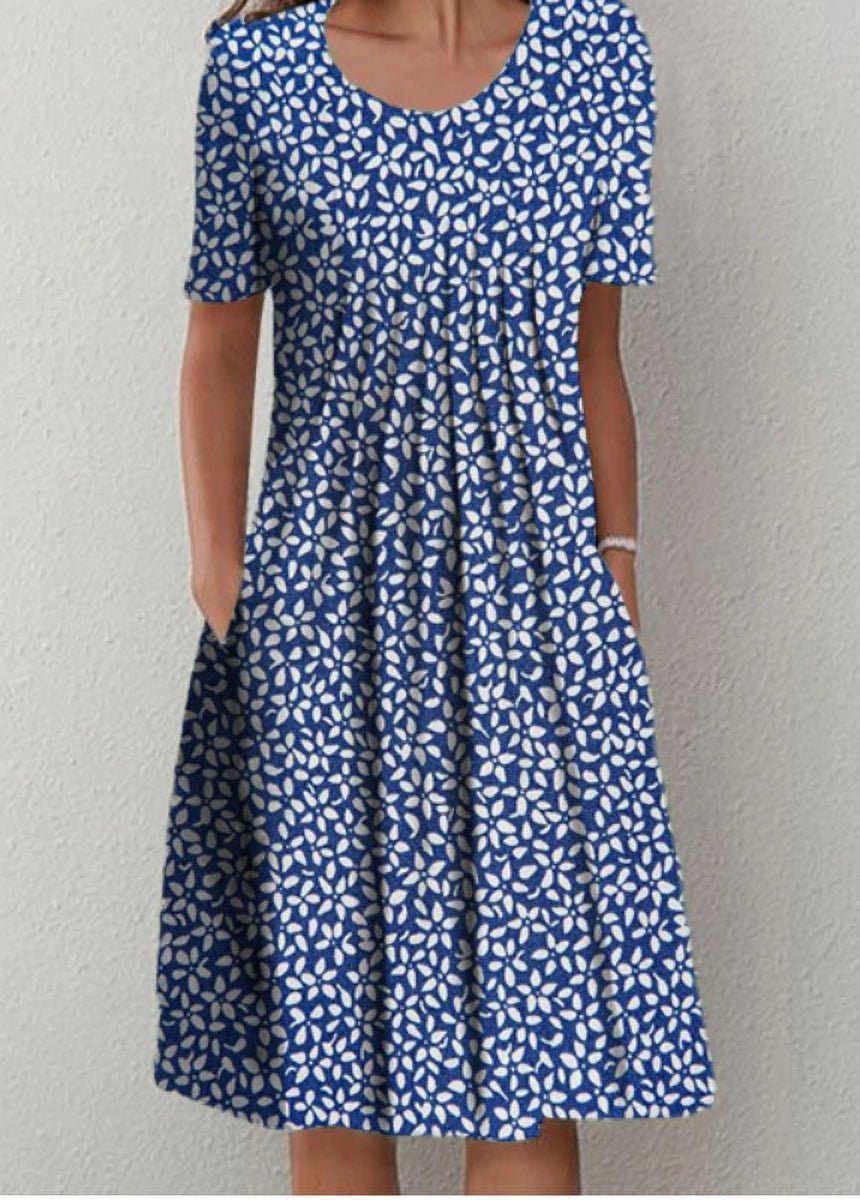 Printed Round Neck Short Sleeve Dress