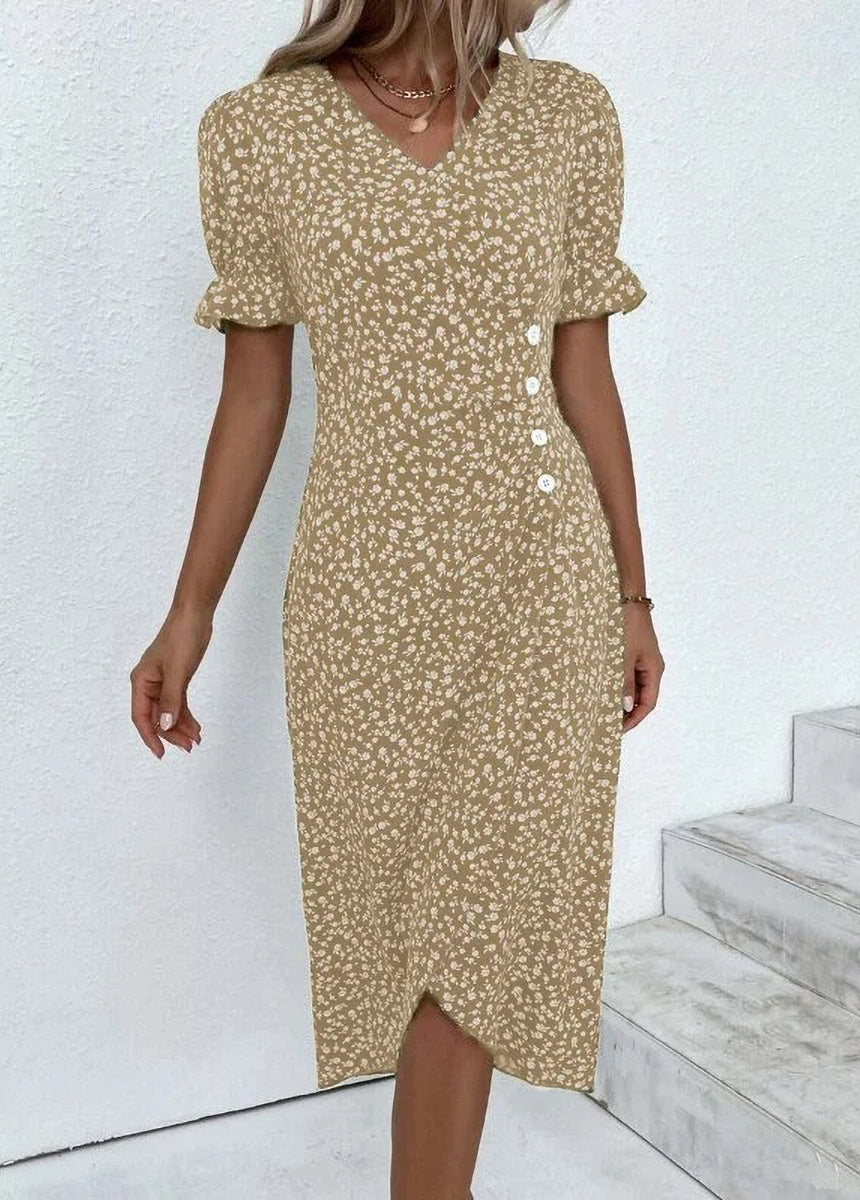 Dress With Puffed Sleeves And Irregular Hem