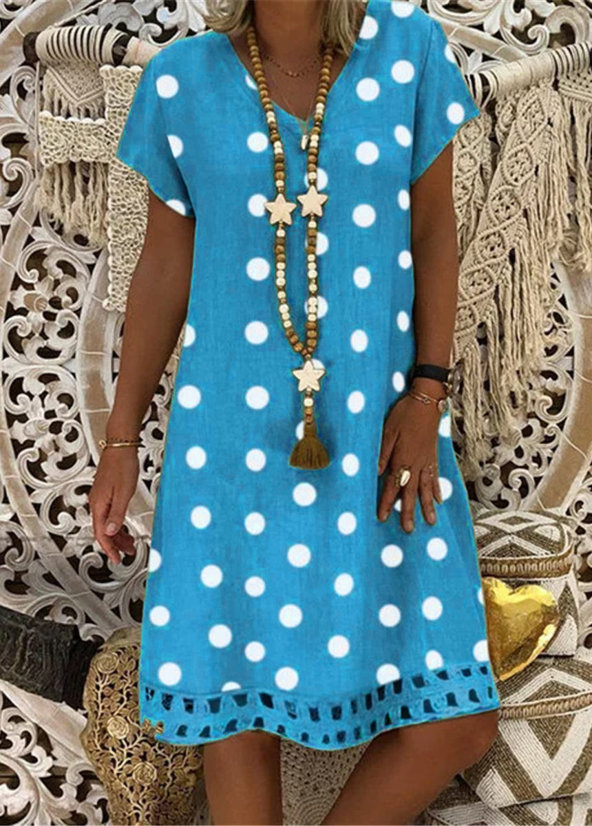 Fashionable Polka Dot Short Sleeve V-neck Print Dress