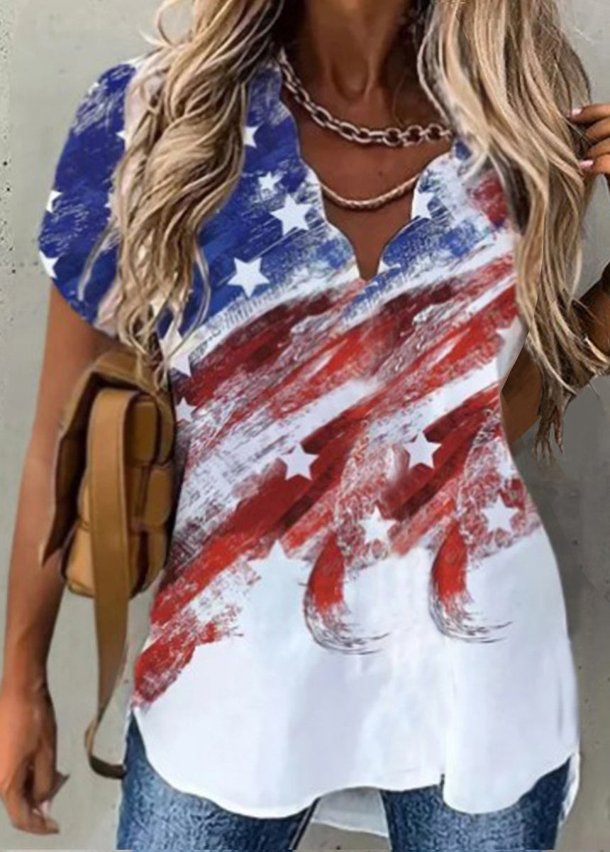 Wave Collar Shirt Printed Short Sleeve