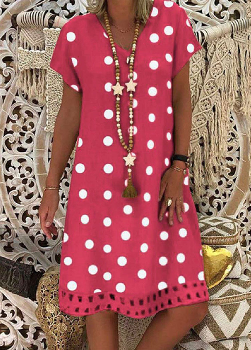 Fashionable Polka Dot Short Sleeve V-neck Print Dress