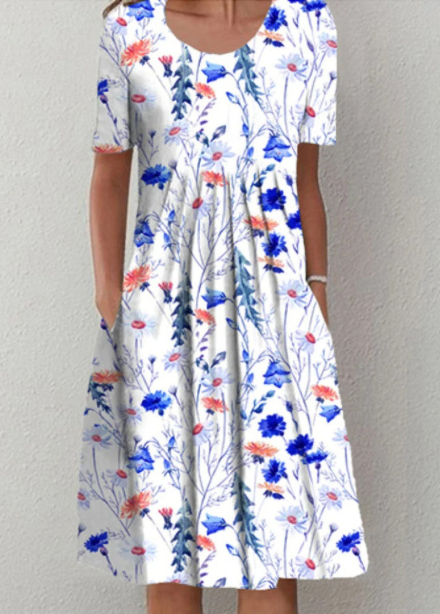 Printed Round Neck Short Sleeve Dress