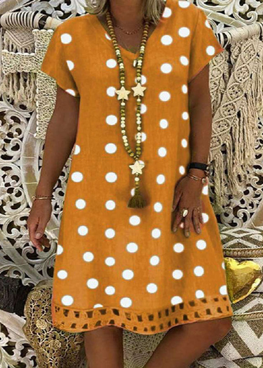 Fashionable Polka Dot Short Sleeve V-neck Print Dress