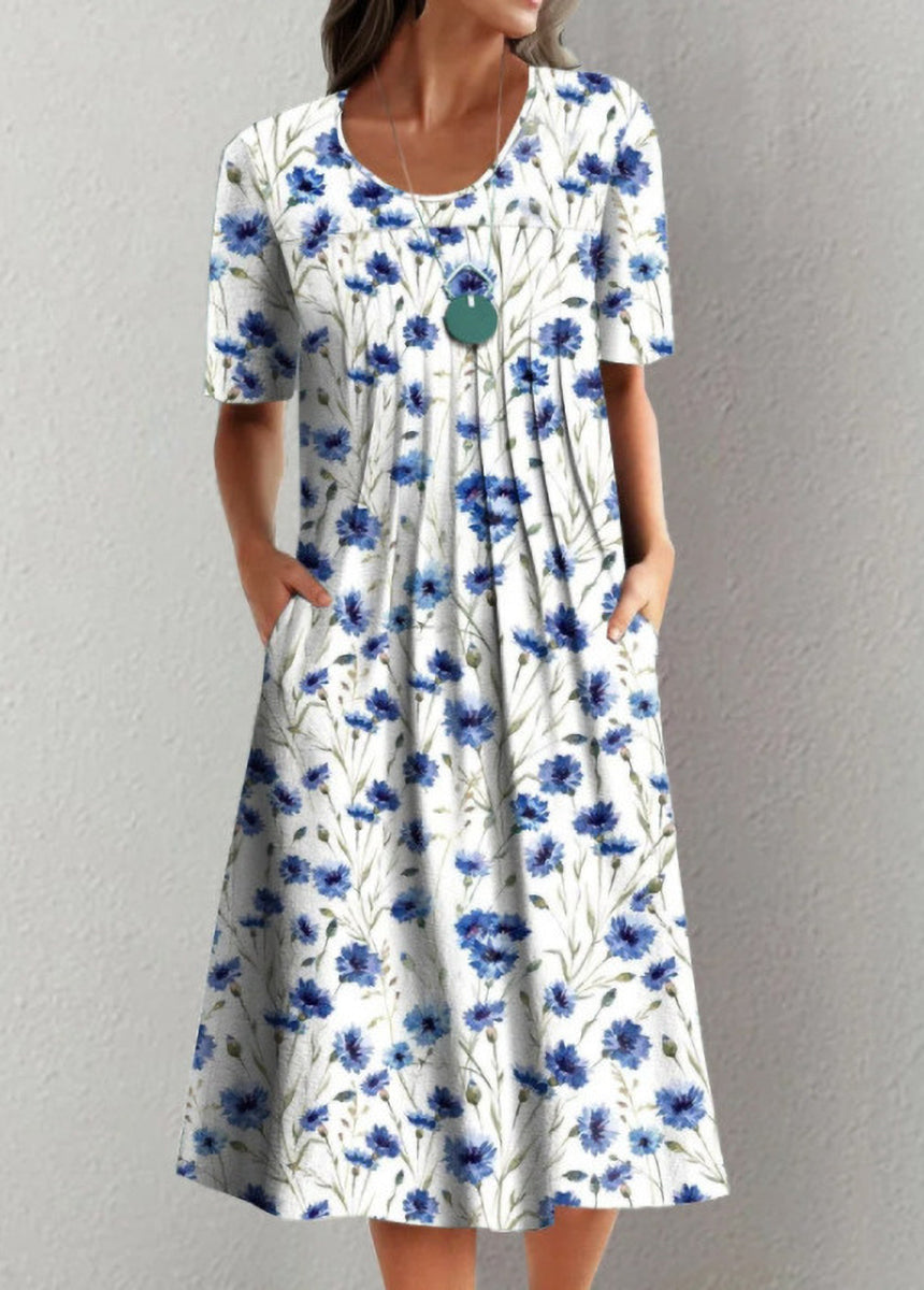 Printed Round Neck Short Sleeve Dress