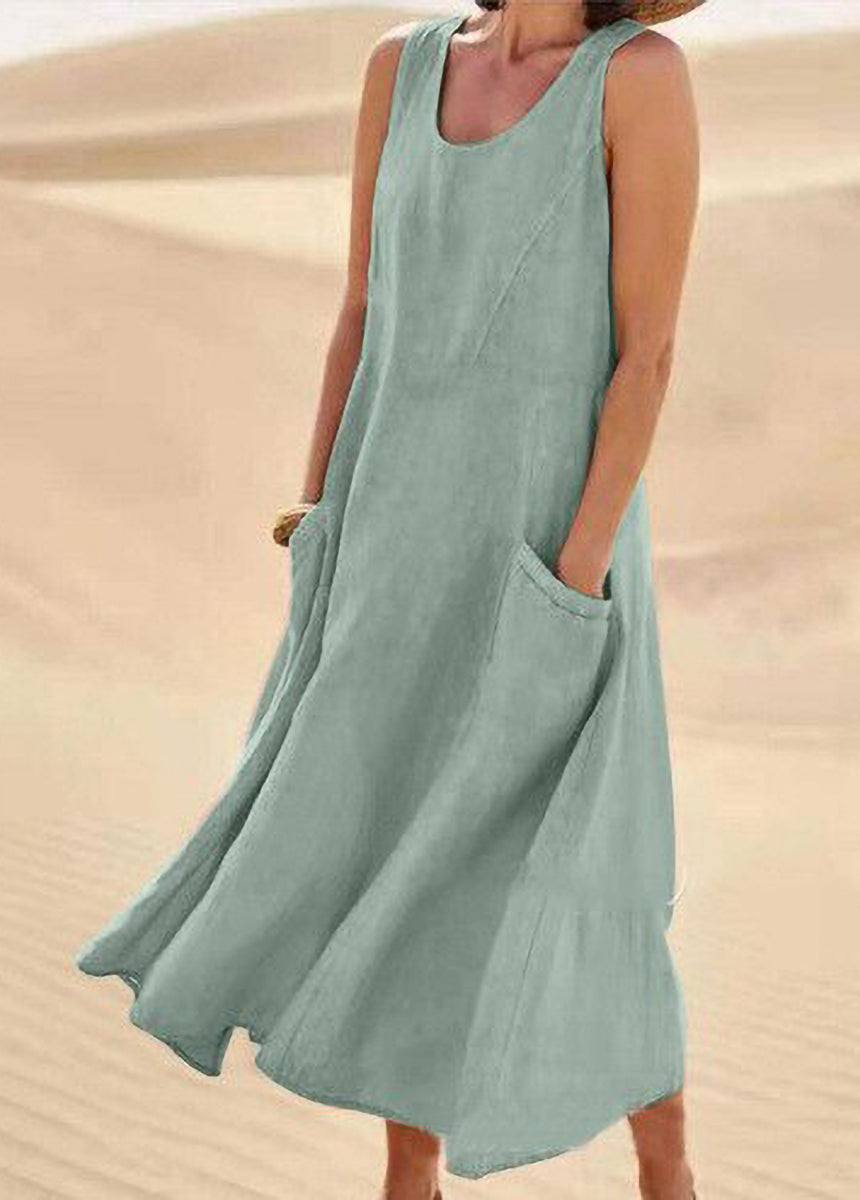 Solid Color Sleeveless Cotton And Linen Dress