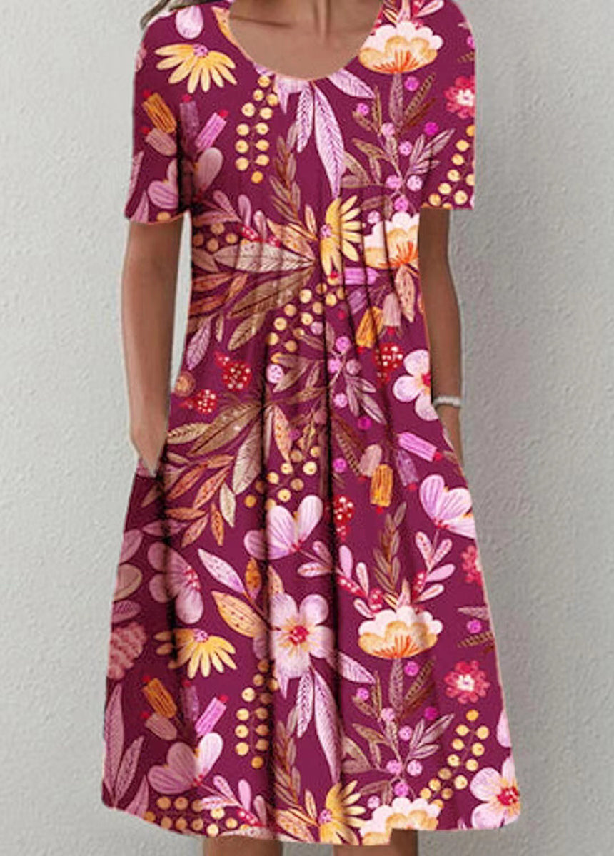 Printed Round Neck Short Sleeve Dress