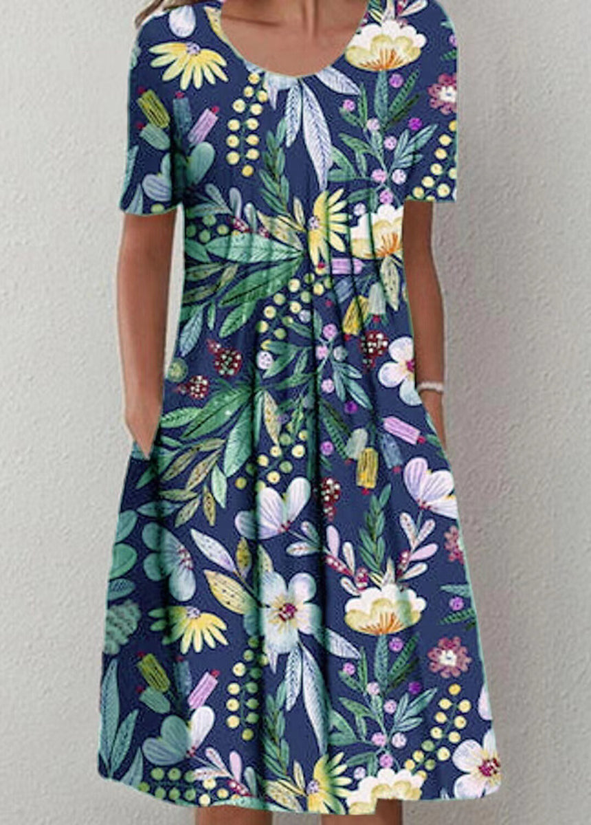 Printed Round Neck Short Sleeve Dress
