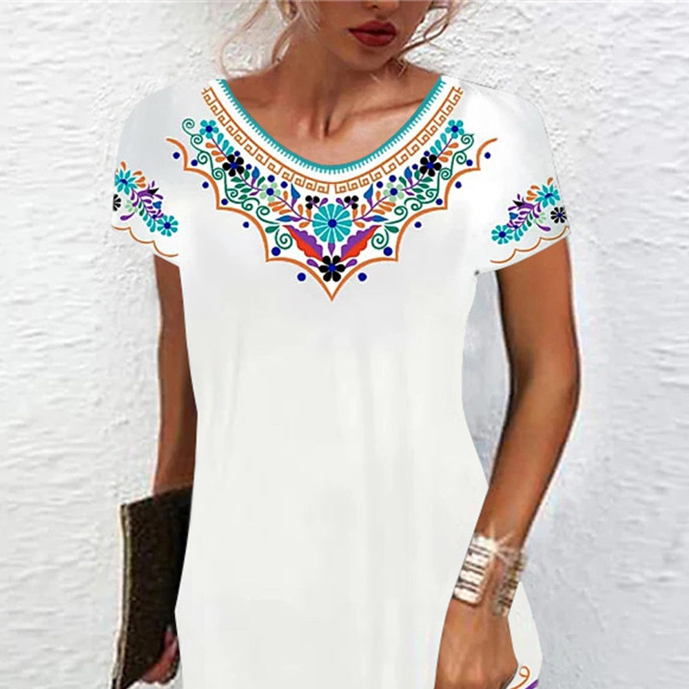 Short Sleeve A-Line Crew Neck Mini Dress