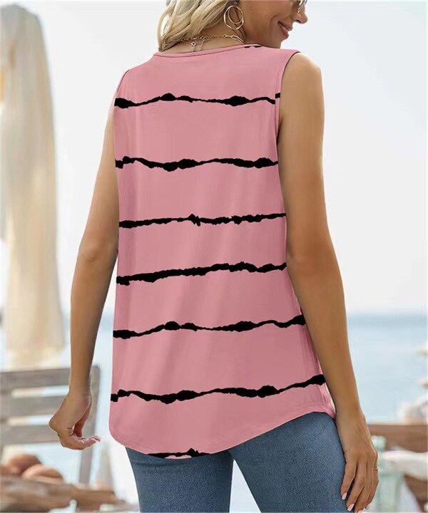 Square Neck Vest Print Sleeveless Loose Vest