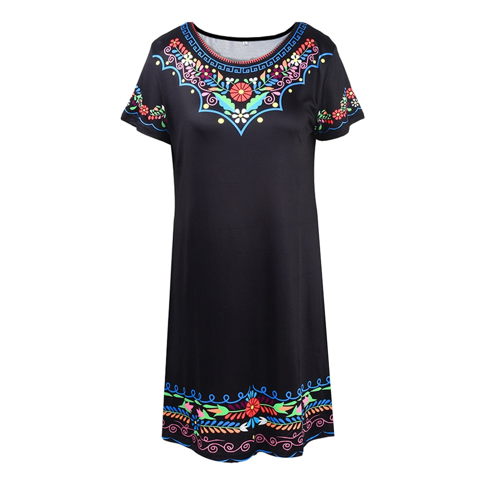 Short Sleeve A-Line Crew Neck Mini Dress