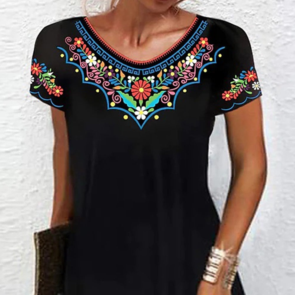 Short Sleeve A-Line Crew Neck Mini Dress