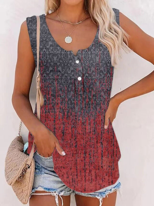 Printing Loose Buttond Pullover Sleeveless Tank Tops