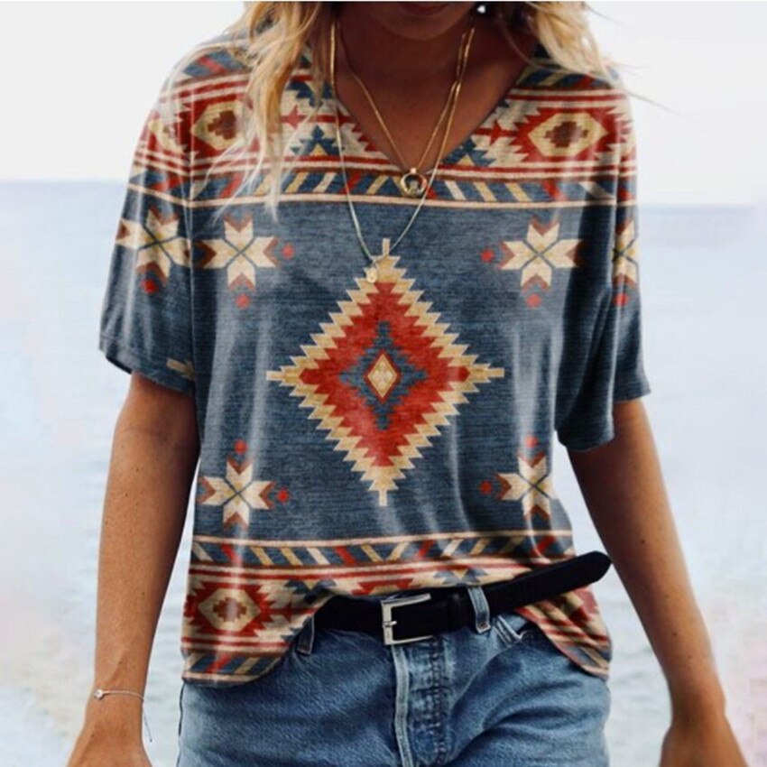 Short Sleeve Print V Neck T-Shirt