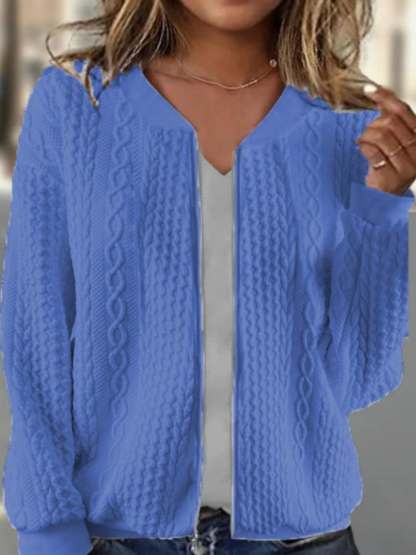 Casual Zipper Plain Loose Bomber Jacket