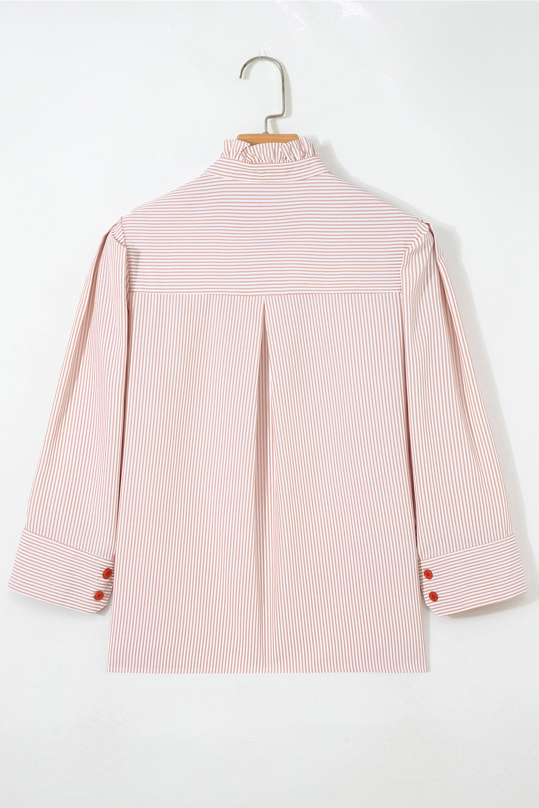 Khaki Stripe Color Block Patchwork Detail Frilled Collar Button Down Shirt