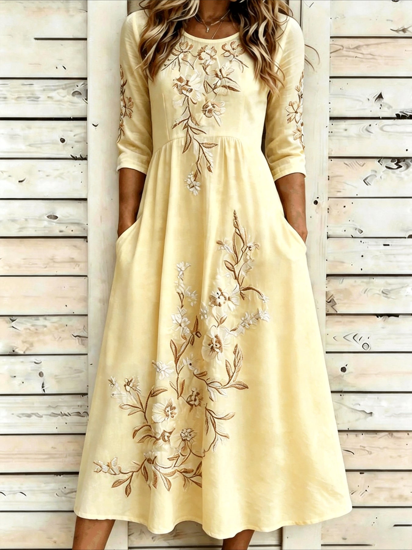 Casual Round Neck Half Sleeve Mid Dress