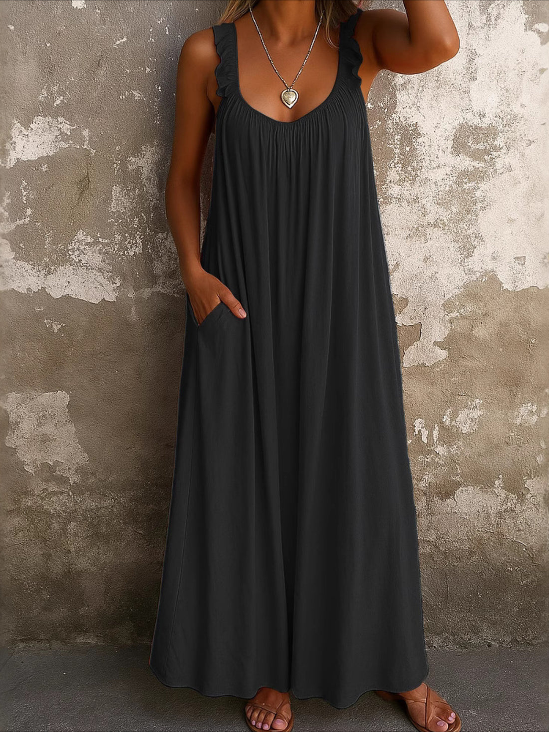 Regular Fit Plain Sleeveless U Neck Maxi Dress
