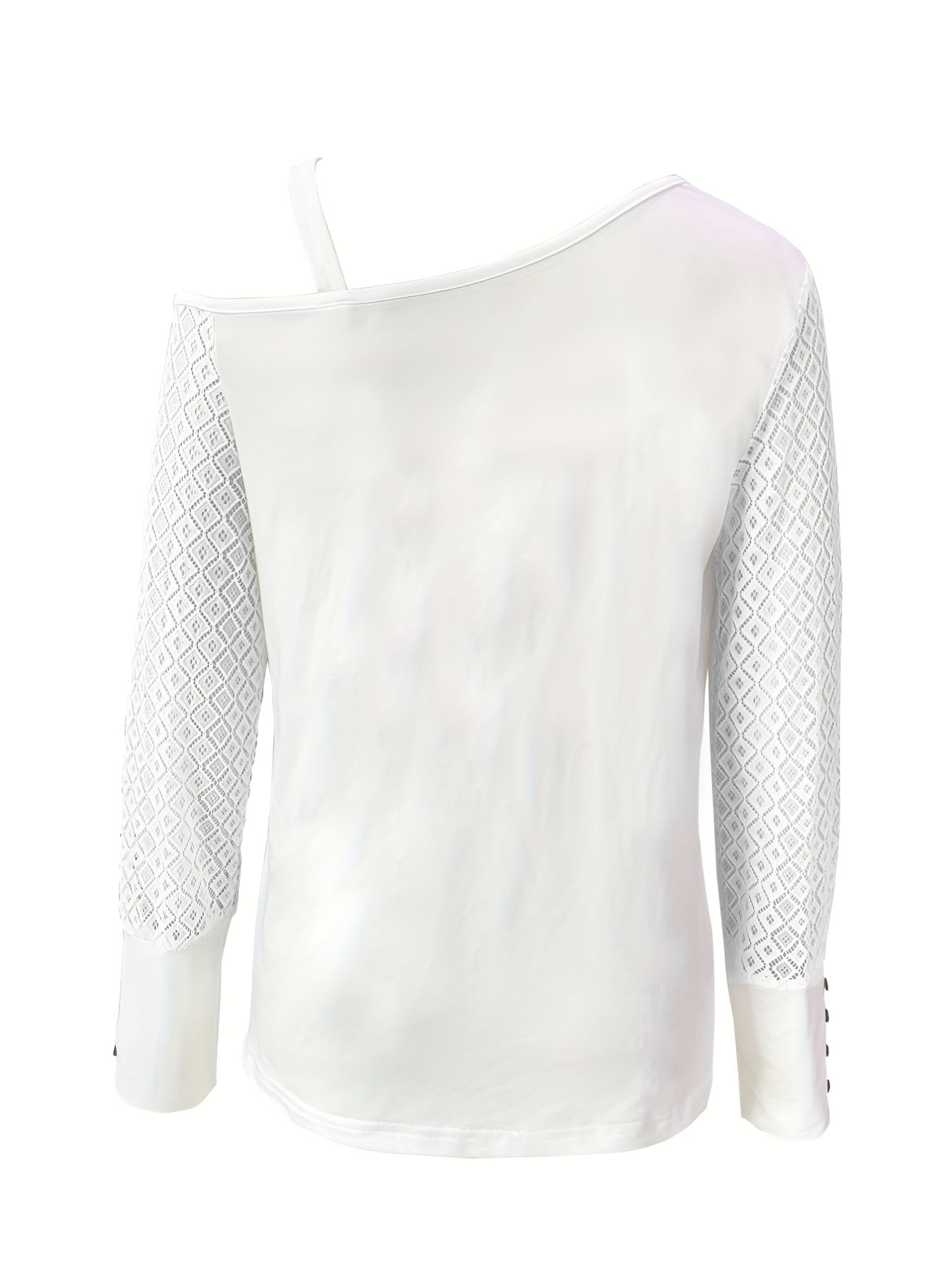 Cutout Lace Stitching Cold Shoulder T-Shirt, Casual Long Sleeve Top