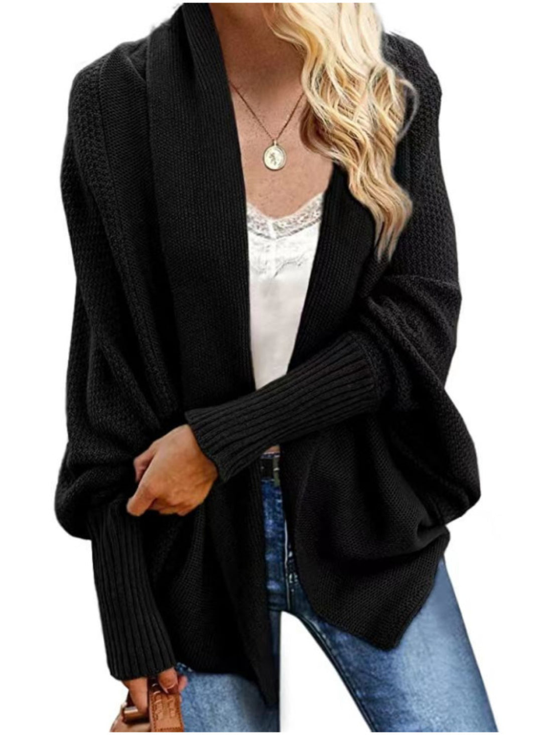 Cozy Solid Color Batwing Sleeve Cardigan - Women's Elegant Knitted Cardigan