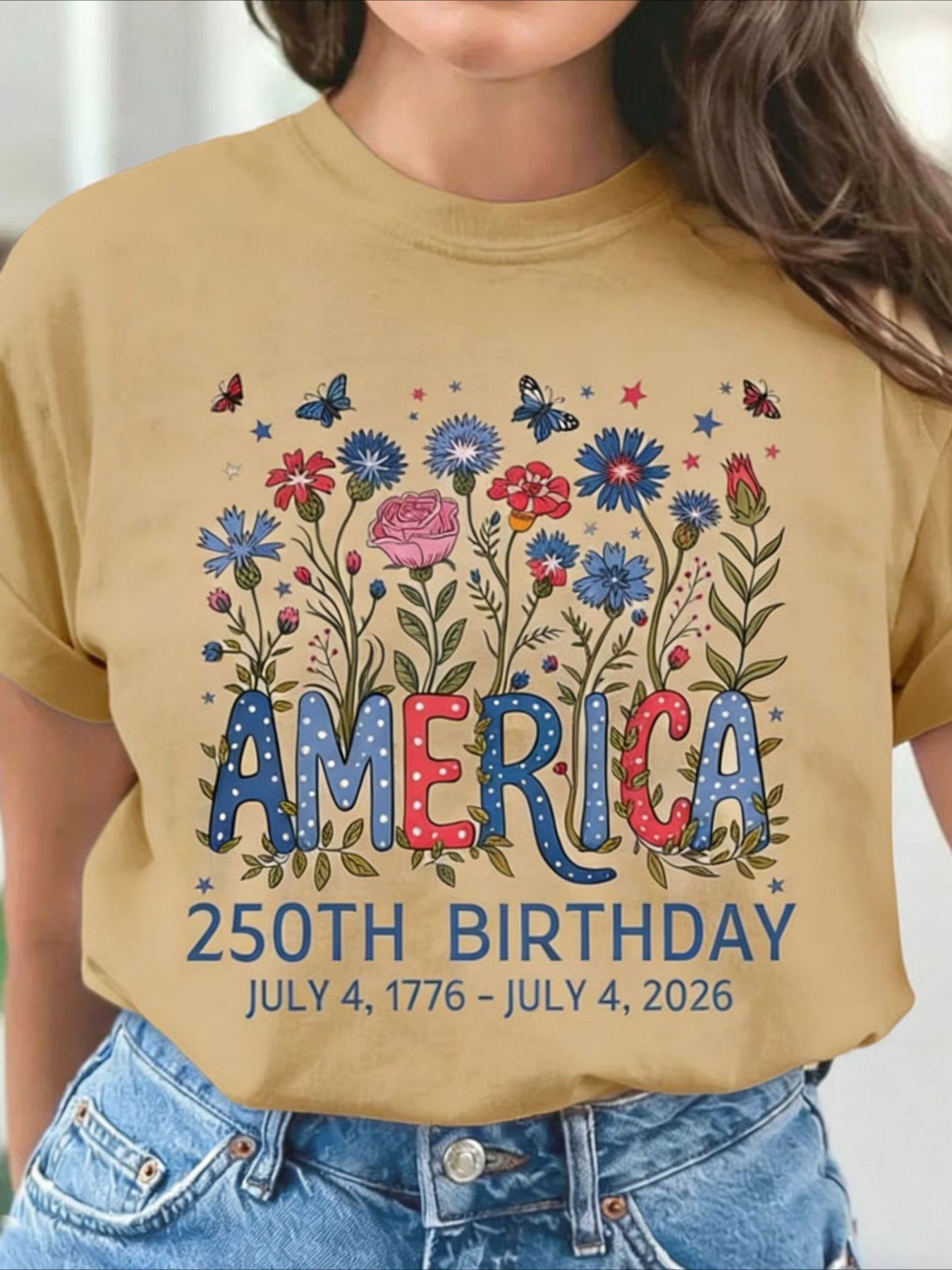 Vintage Floral Crew Neck Short Sleeve T-shirt