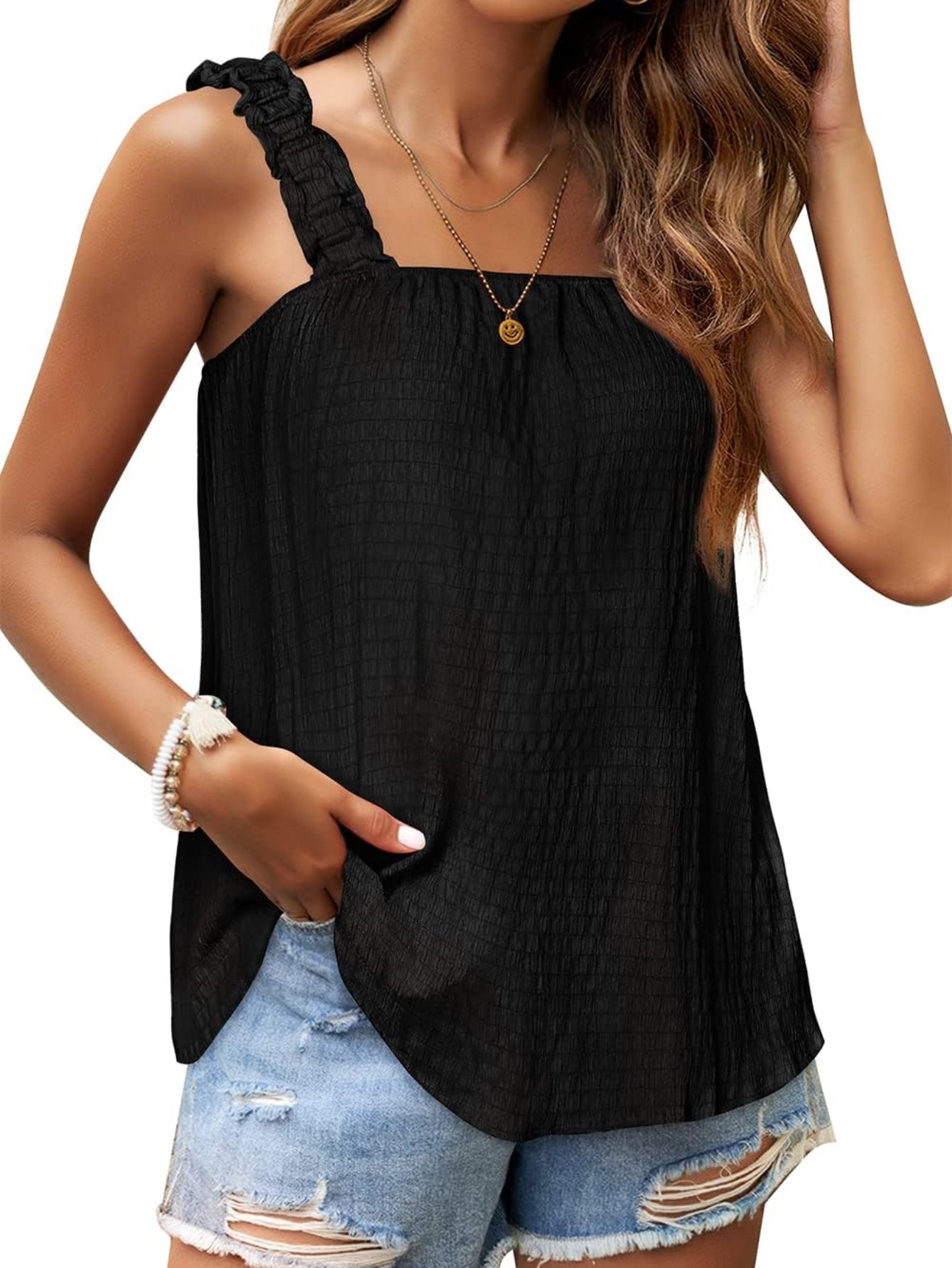 Square Neck Loose Fit Sleeveless Tank Tops