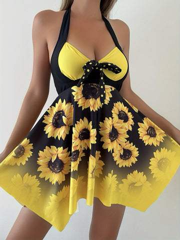 two piece Women's Sunflower Tankini Swimsuit Set