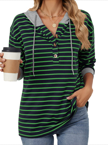 Ladies Tunics New Striped Color Casual Shirts Long Sleeve Hoodie Pullover Blouses Loose Fitting Tees Fashion Clothing Sweatshirts