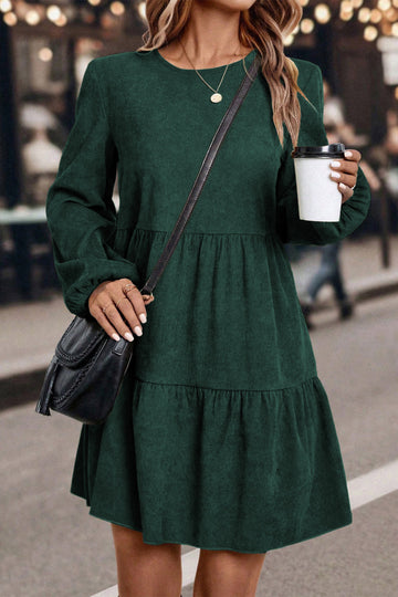 Mist Green Lantern Sleeve Tiered Mini Dress