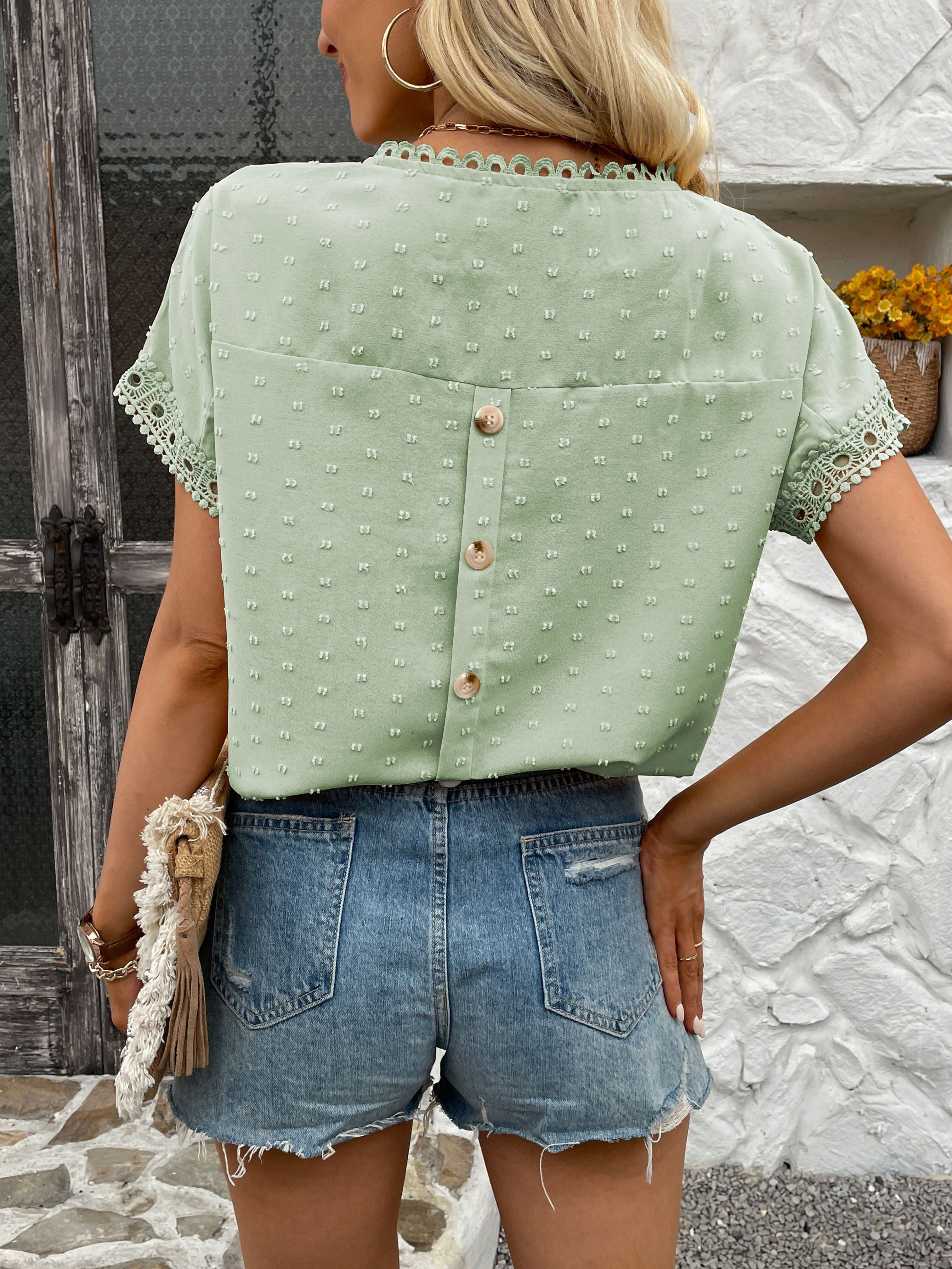 Women's Swiss Dot Embroidered T-Shirt, A Stylish and Comfortable Everyday Top
