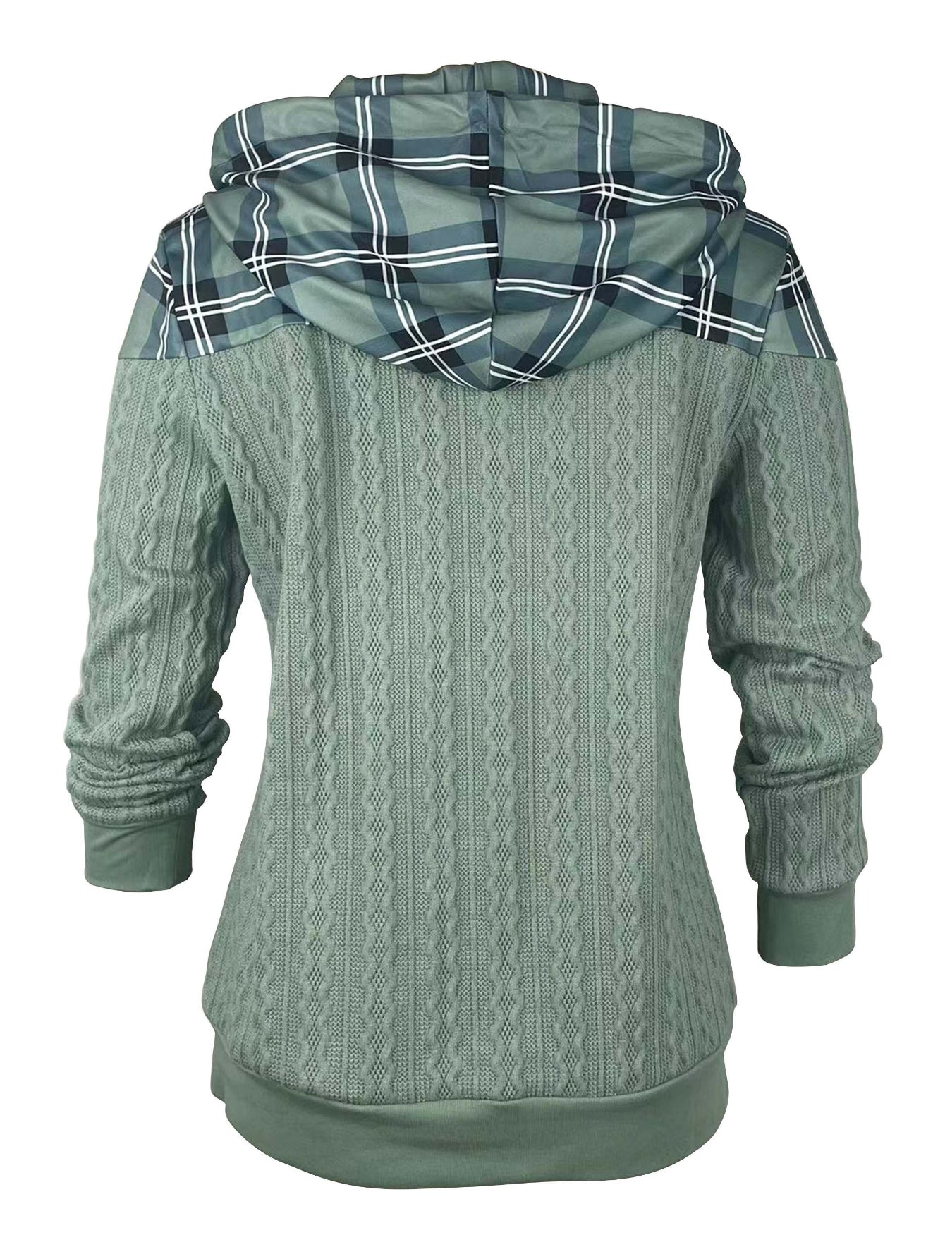 Plaid Print Paneled Drawstring Hoodie, Casual Long Sleeve Hooded Sweatshirt