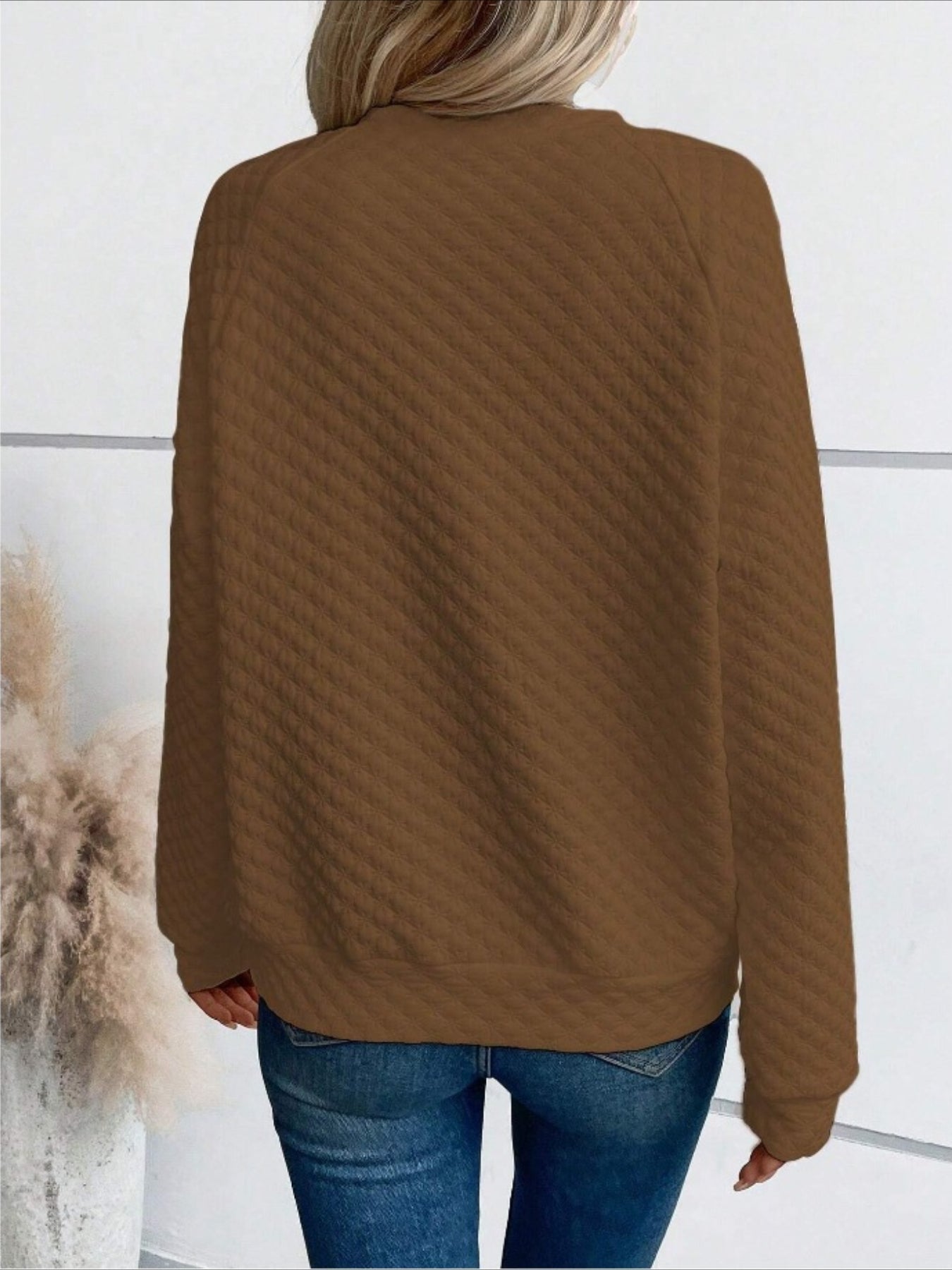 Cozy Textured Pullover Soft Long Sleeve Notch Neck Casual Sweatshirt