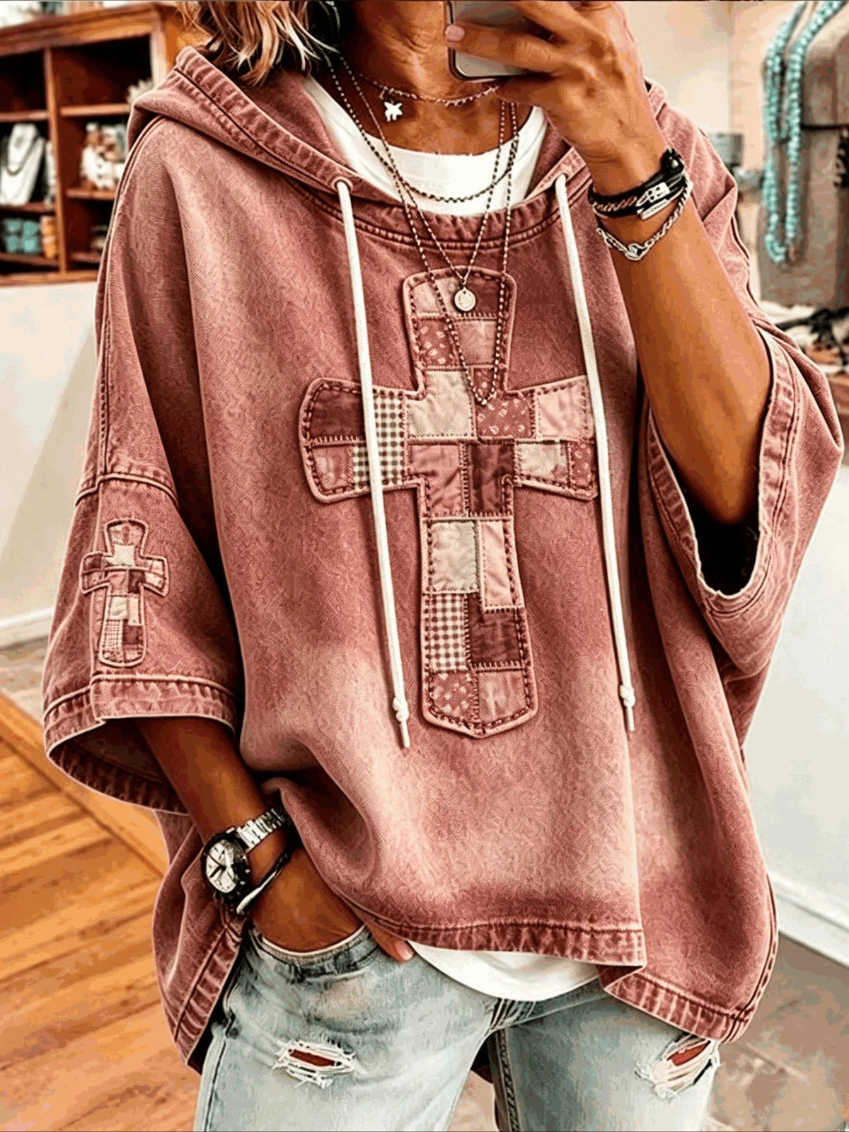 Casual Printing Half Sleeve Hoodie