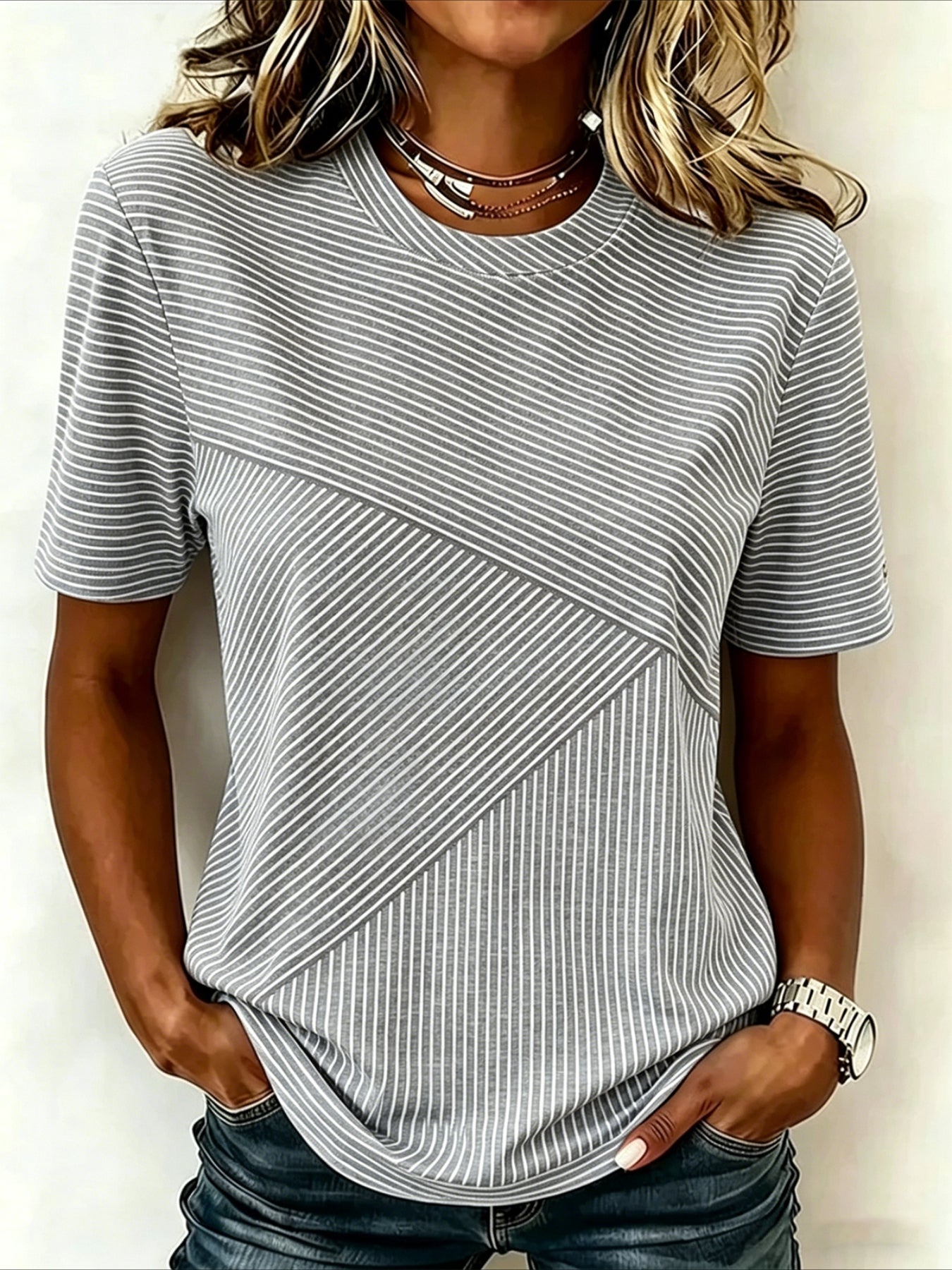 Stiped Crew Neck Short Sleeve Daily Going Out Casual T-Shirt