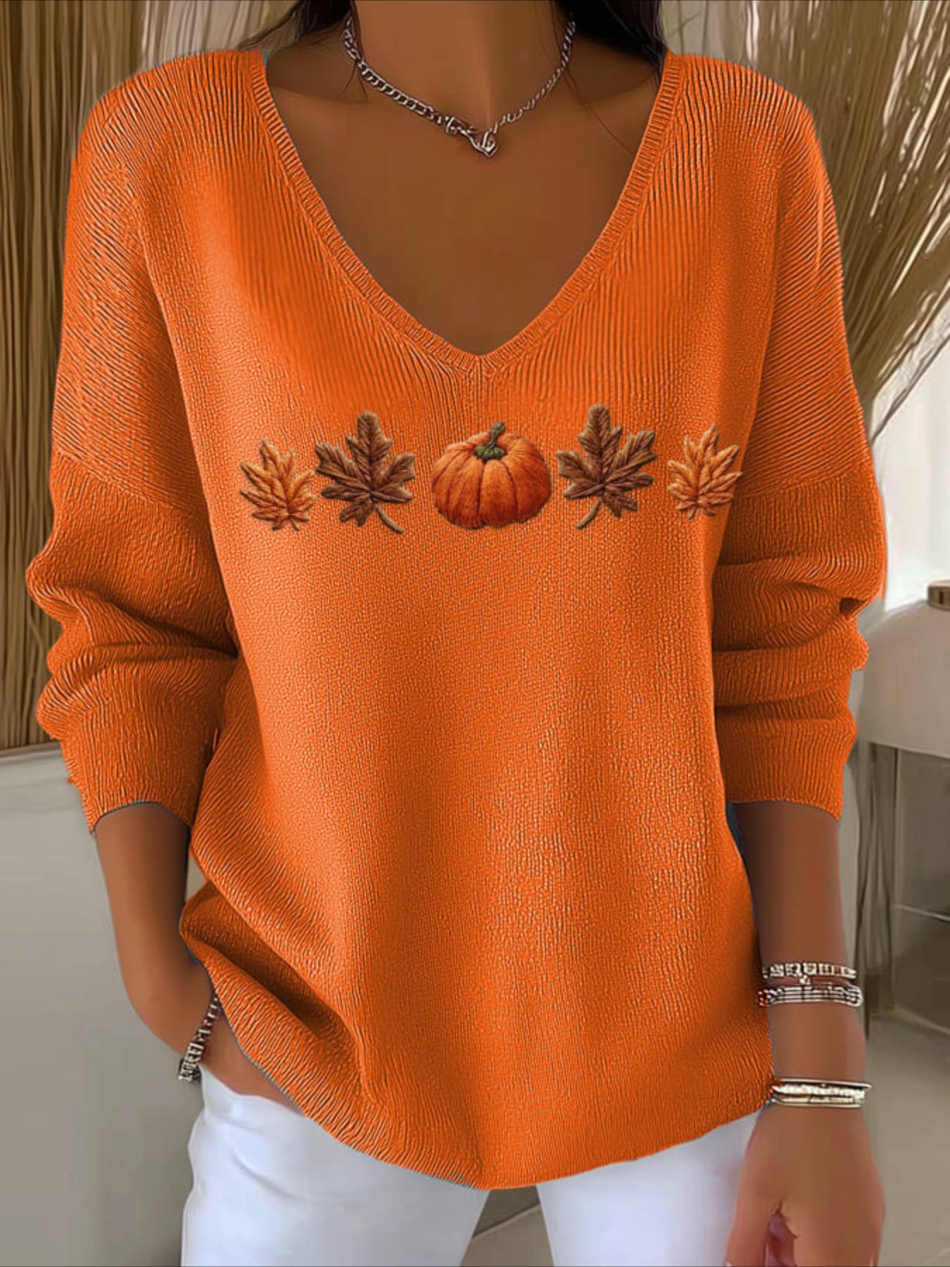 Women Floral Long Sleeve Comfy Casual Sweater Tee