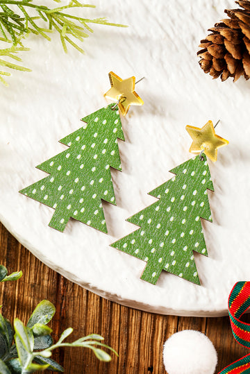 Green Polka Dot Print Christmas Dangle Earrings