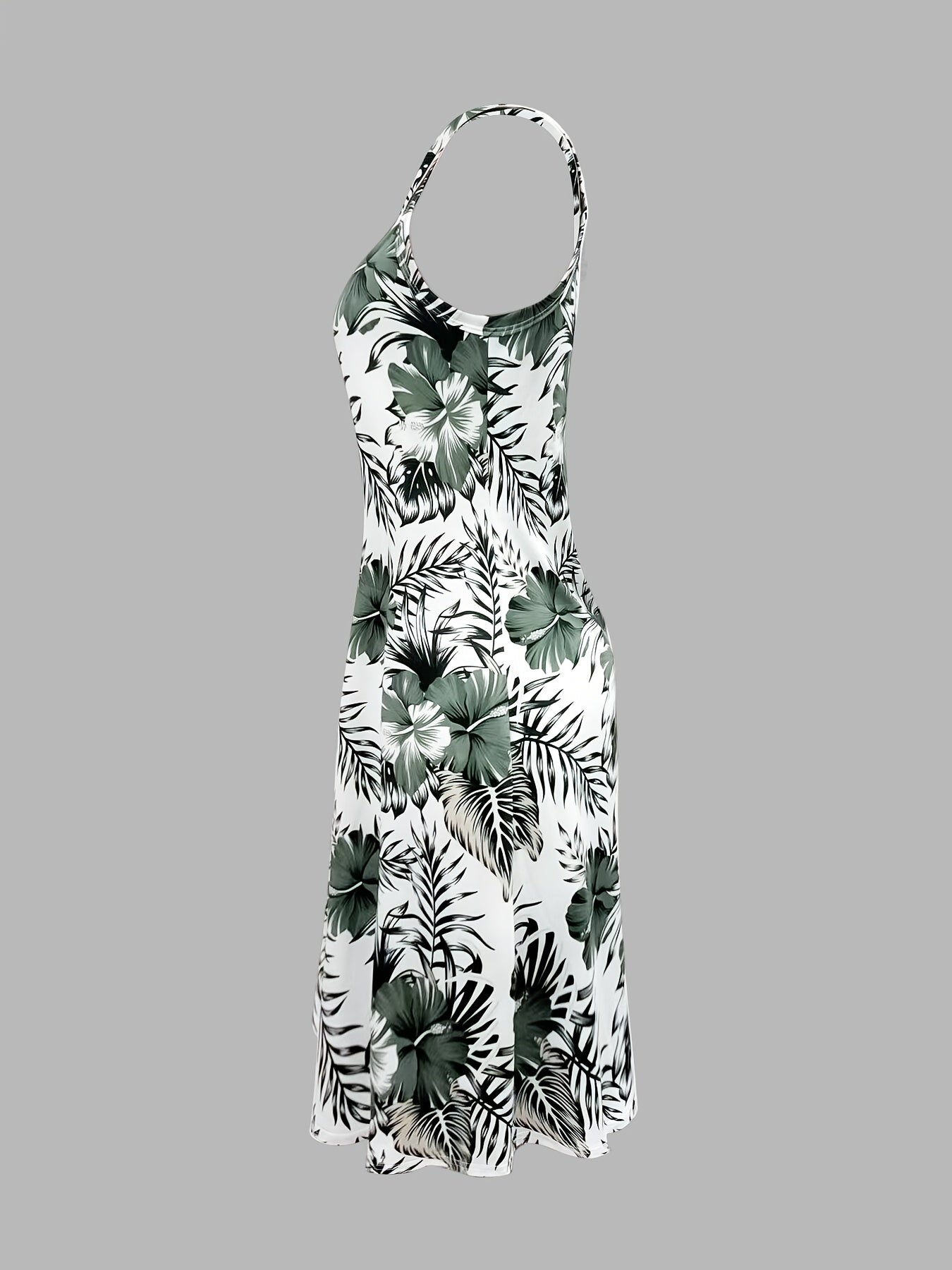 Tropical Leaf Print Sleeveless Dress