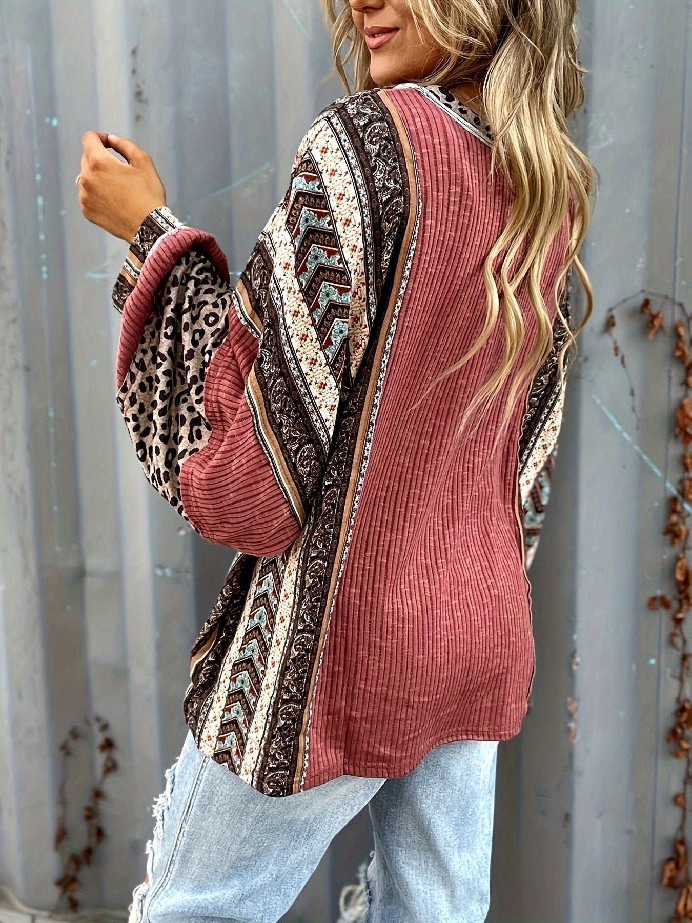 Casual Long Sleeve Pullover Elegant Round Neck Color Block Stripes Sweatshirt