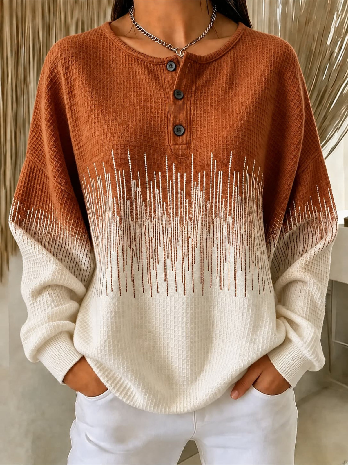 Abstract Henley Collar Casual Spring/Fall Long Sleeve Sweatshirt
