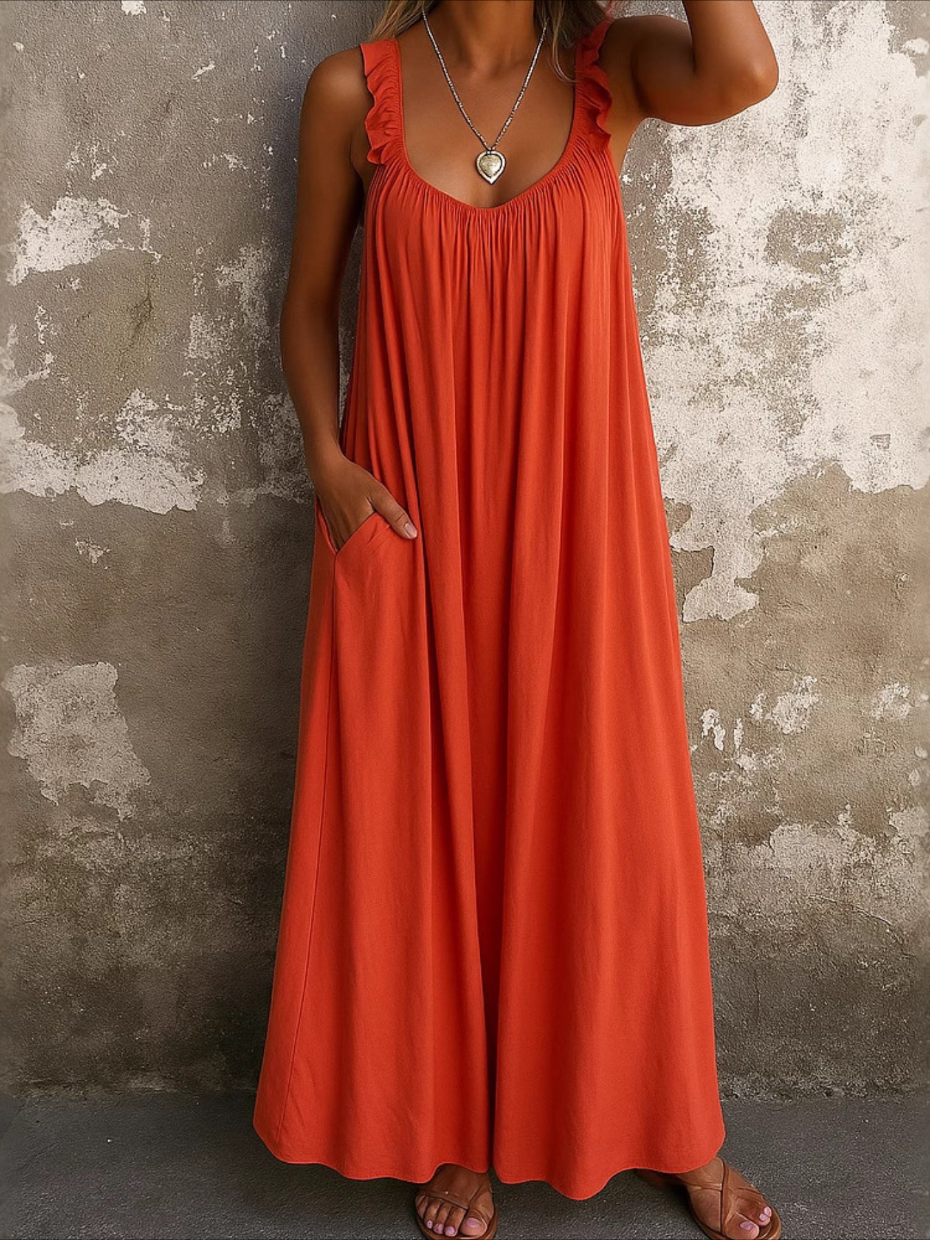 Regular Fit Plain Sleeveless U Neck Maxi Dress
