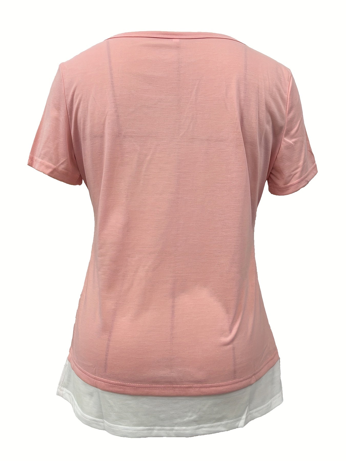 2 In 1 Color Block Button Front T-shirt, Casual Short Sleeve T-Shirt