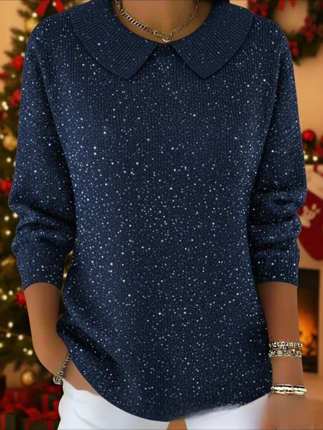 Christmas Printing Spring/Fall Casual Long Sleeve Shawl Collar Sweater