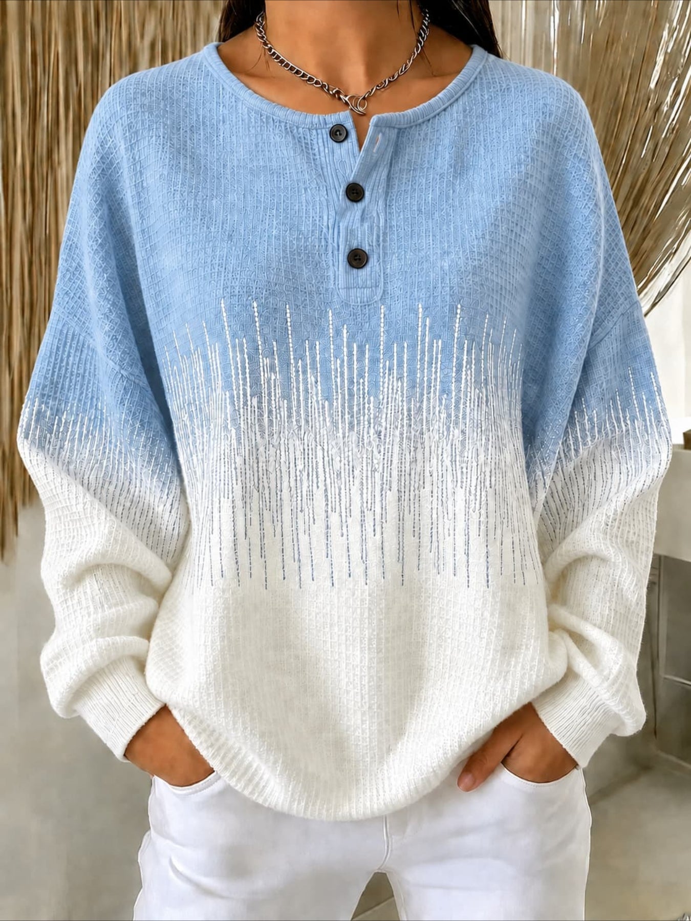 Abstract Henley Collar Casual Spring/Fall Long Sleeve Sweatshirt