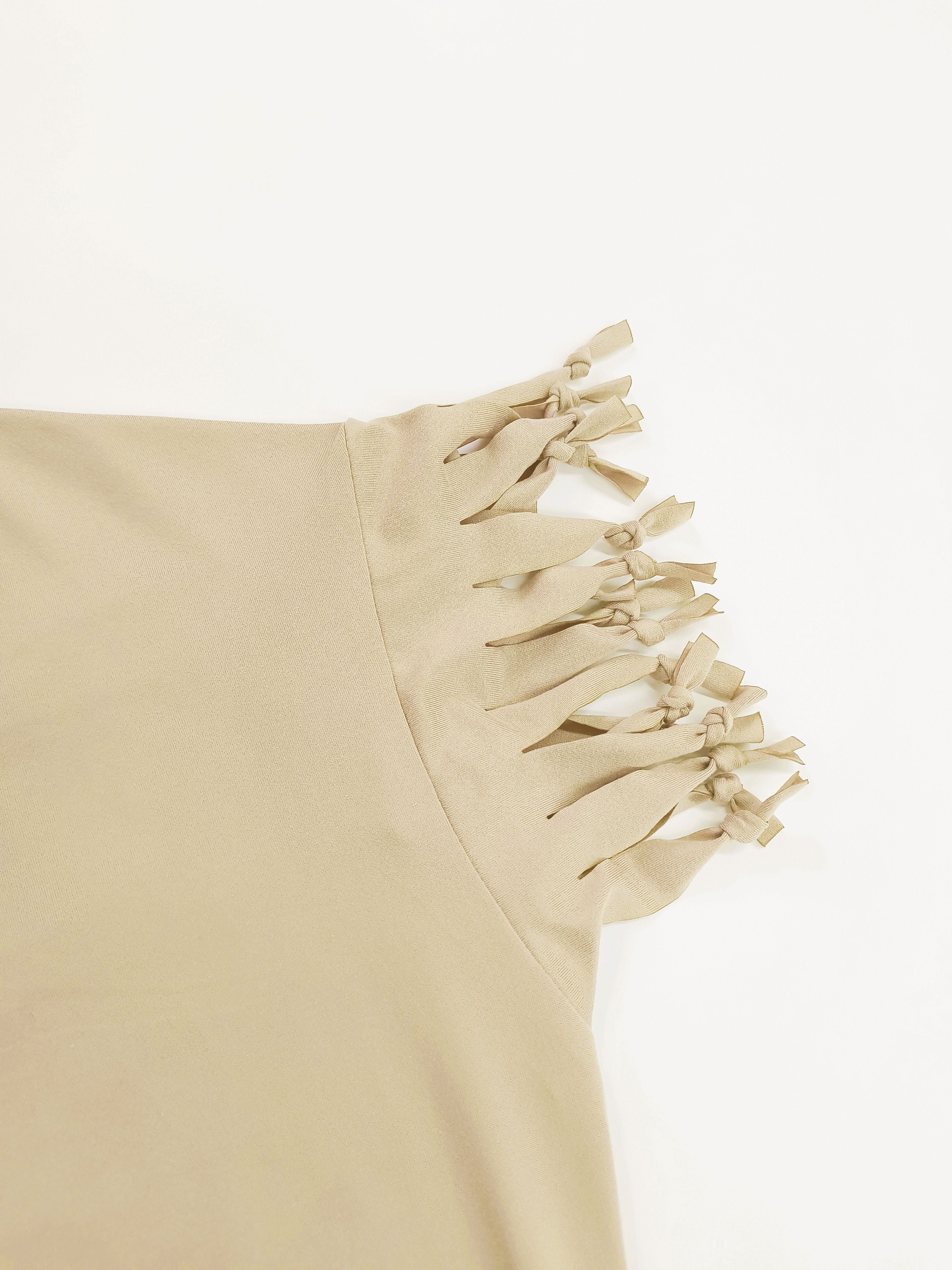 Fringe Hem Solid  T-Shirt, Crew Neck Short Sleeve T-Shirt